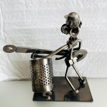 Guitar Player, Metal Hardware Parts Sculpture, Vintage Art Collectible Figurine