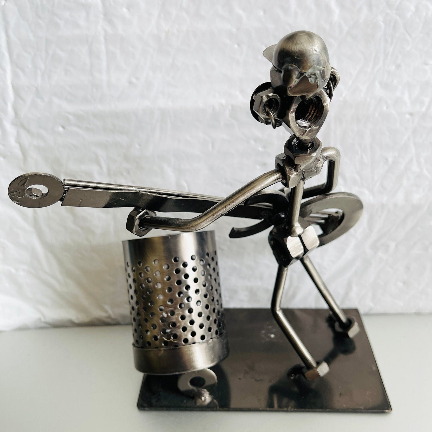 Guitar Player, Metal Hardware Parts Sculpture, Vintage Art Collectible Figurine