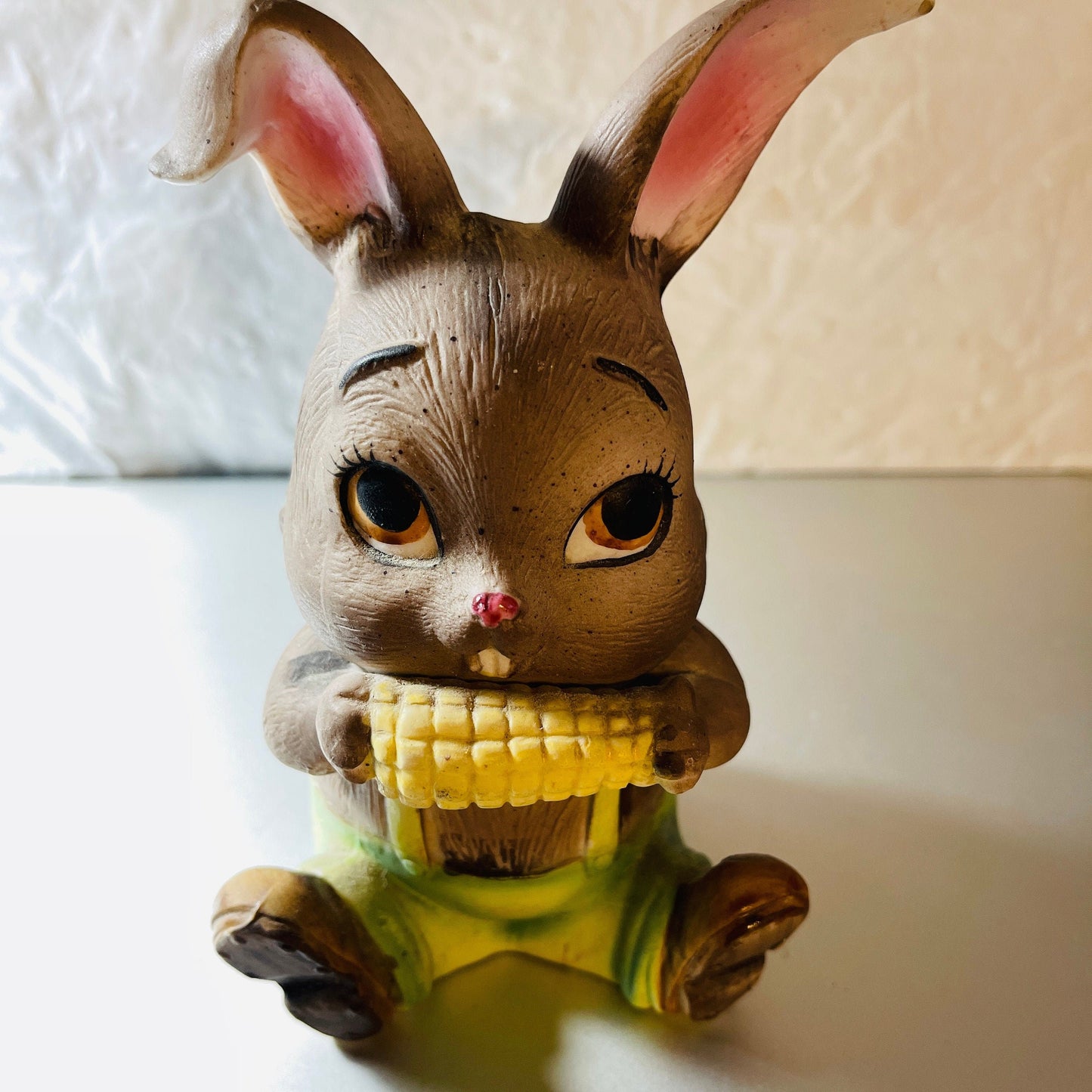 Bunny Rabbit Chewing Corn On the Cob, Vintage Collectible Bank Figurine