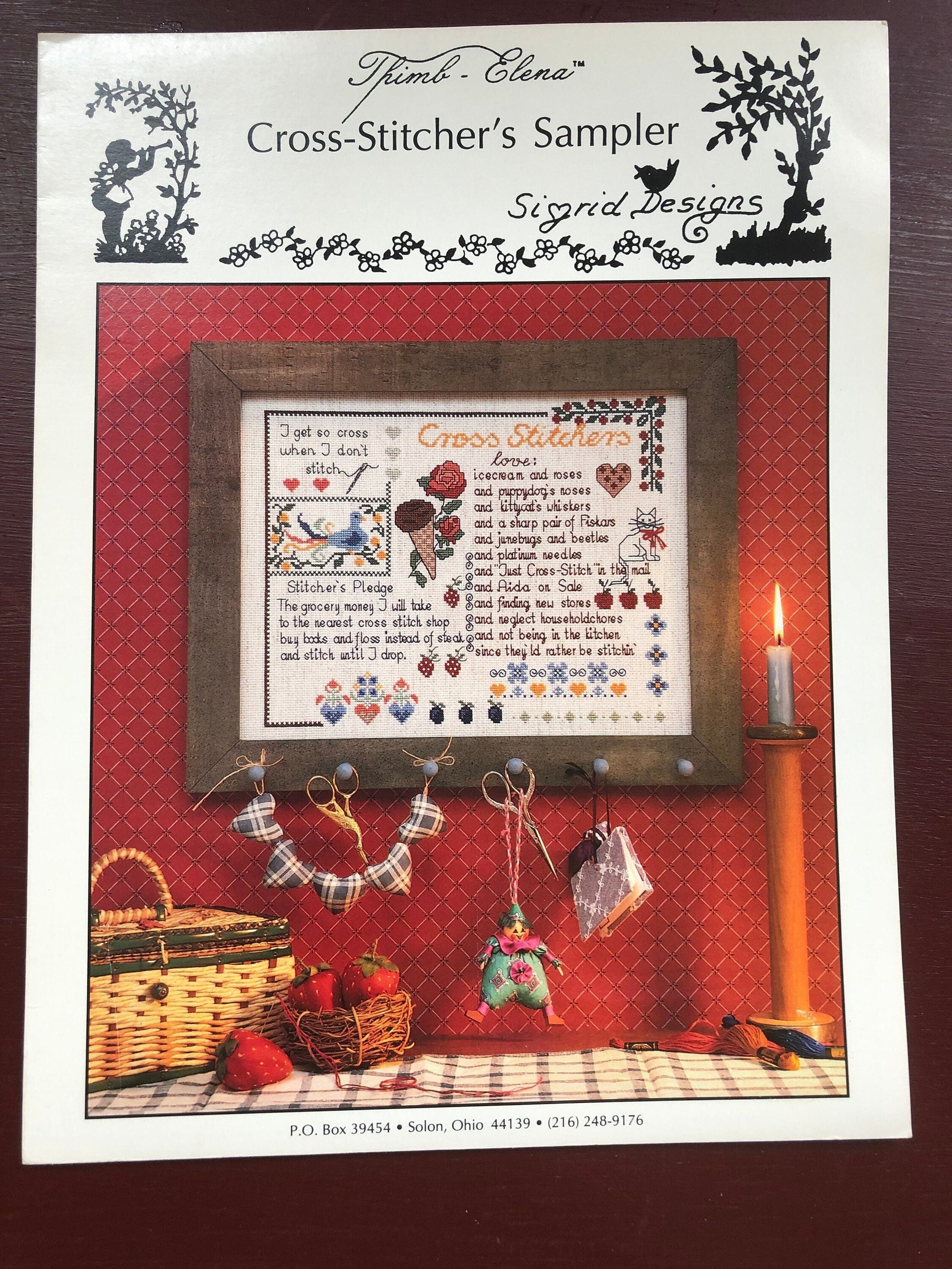 Sigrid Designs, Thimb-Elena, Cross-Stitcher&#39;s Sampler, Vintage 1989, Hard to Find, Counted Cross Stitch Pattern