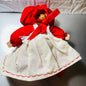 Wooden Headed, Country Doll In Red Dress, Apron and Bonnet, Vintage Collectible