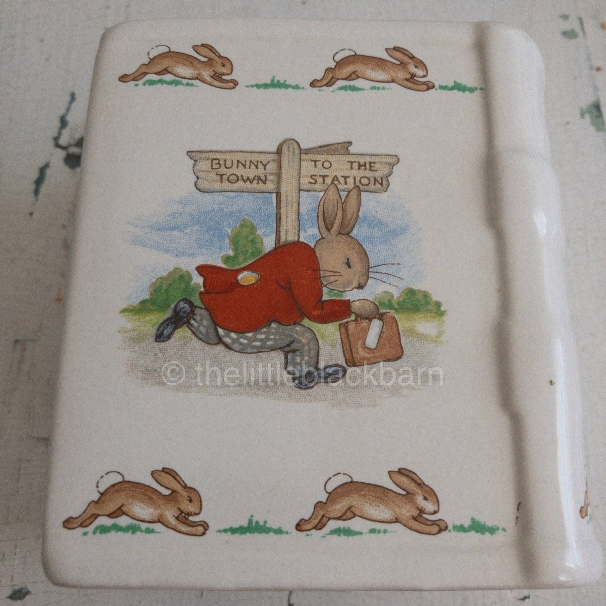 Bunnykins, 1936 Royal Doulton Porcelain Book Bank, approximately 4.5 by 2.75 Inches