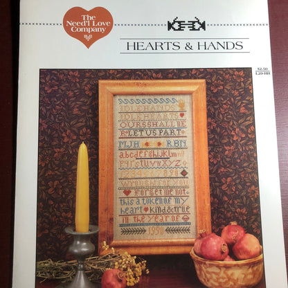 The Need&#39;l Love Company, Hearts & Hands, Designed by, Rhonda Manley, Vintage 1990, Counted Cross Stitch, Pattern Book