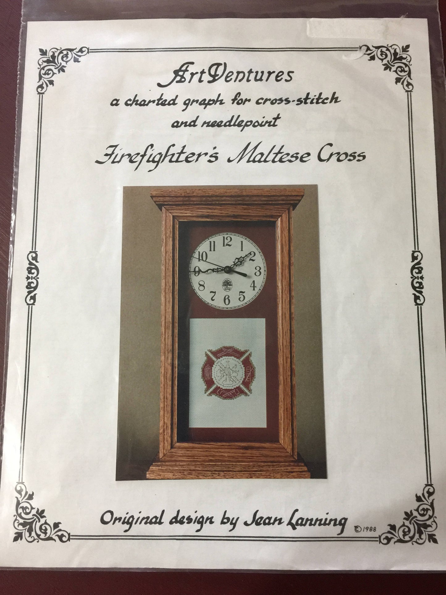 Art Ventures, Vintage 1988 &quot;Firefighter&#39;s Maltese Cross&quot; a charted graph for cross stitch Original design by Jean Lanning