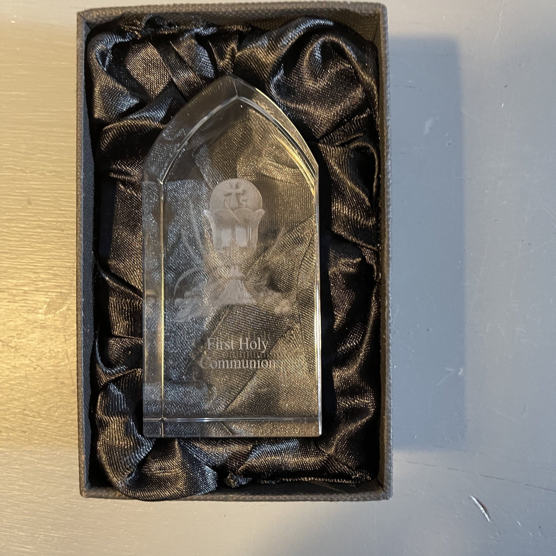 Laser Etched Glass First Holy Communion vintage commemorative By jeweled Cross