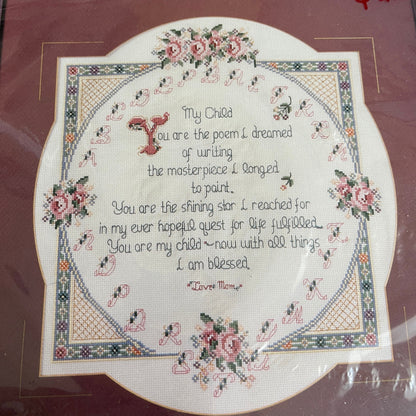 Bucilla My Child Vintage 1993 Counted Cross Stitch Kit 15 By 15 Inches Stitched On 14 Count Ivory AIDA