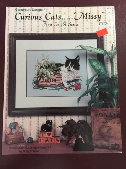 Canterbury Designs Missy Curious Cats by Dotty Schenk First in Series Vintage 1989 counted cross stitch pattern