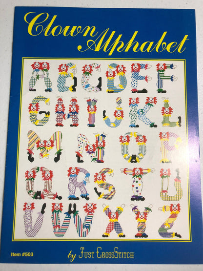 Just Cross Stitch, Clown Alphabet, Item #503, Vintage 1990, Counted, Cross Stitch Pattern