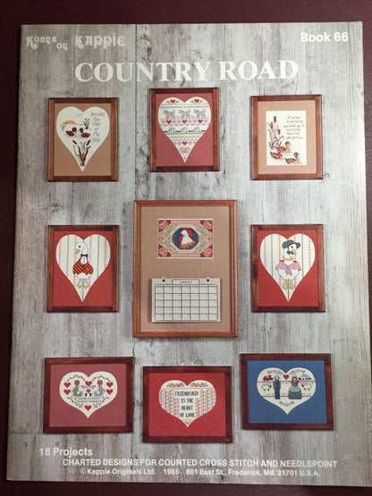 Kount on Kappie, Vintage 1985 &quot;Country Road&quot; Book 66 18 projects charted designs for counted cross stitch and needlepoint pattern book