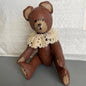 Precious Paper Mache&#39; Teddy Bear with Crocheted Collar Vintage Collectible Cottagecore Decor