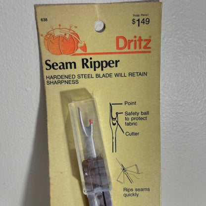 Dritz Seam Ripper with Hardened Steel Blade Vintage 1986 Sewing Notion