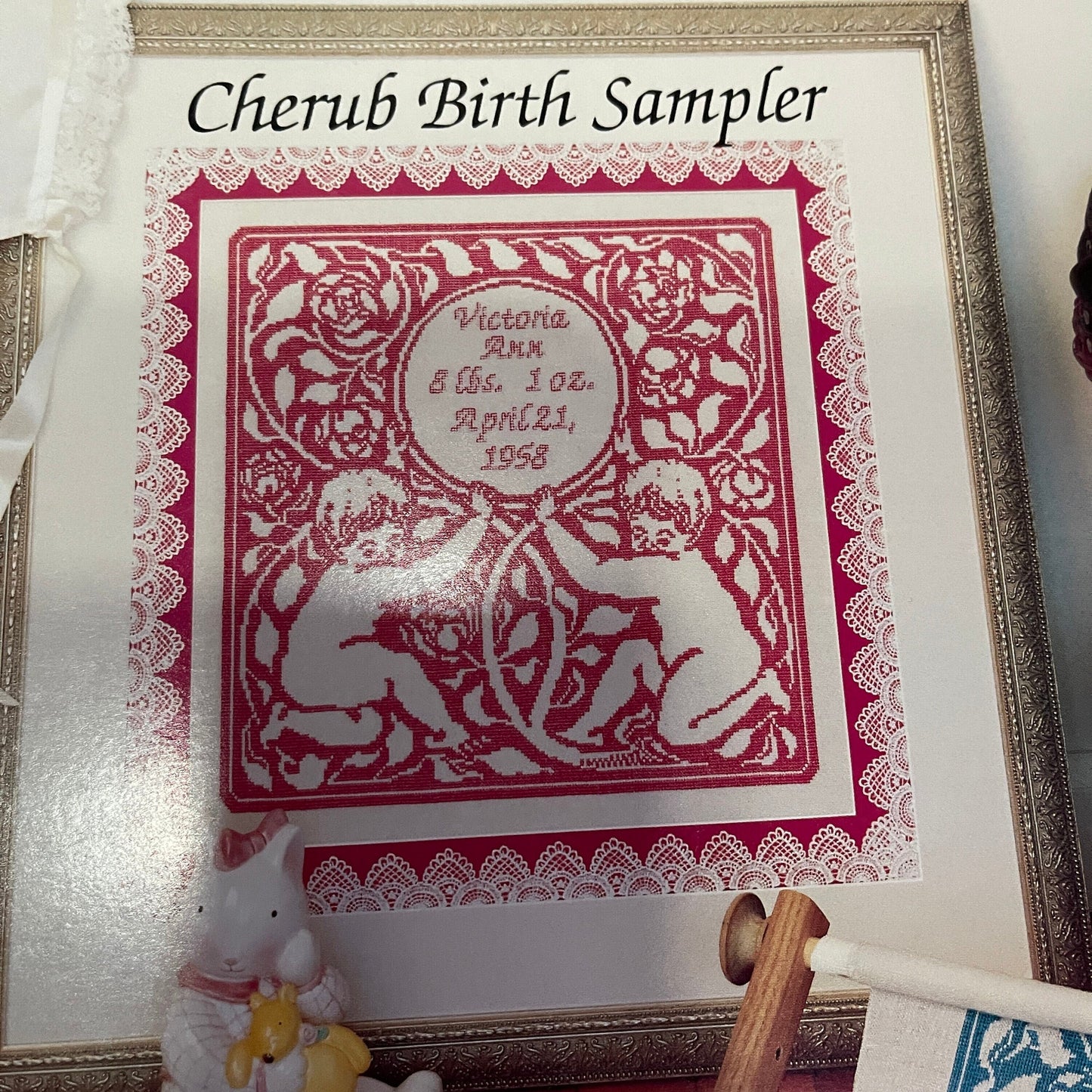 Victorias Needle Cherub Birth Sampler Vintage 1996 Counted Cross Stitch Chart