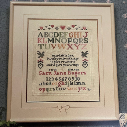 Pat Rogers Roots and Wings Birth Sampler Vintage 1991 Counted Cross Stitch Chart