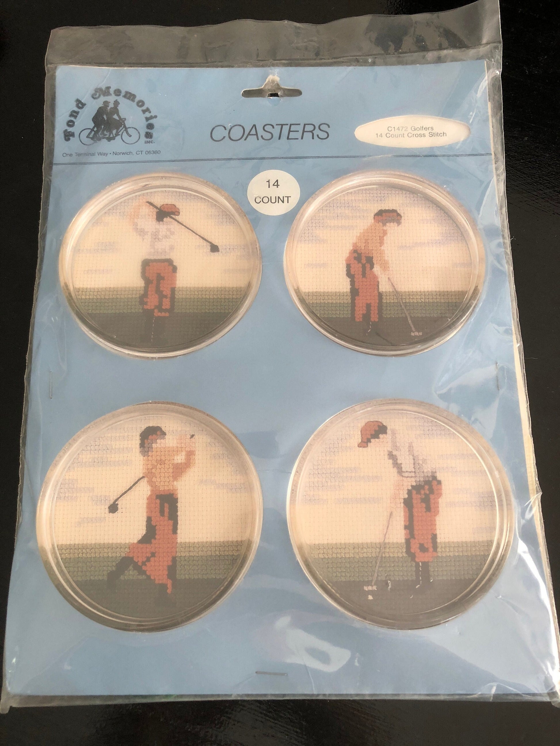 Fond Memories, Choice of 2 Different, Sets of 4 Coasters, Counted Cross Stitch Kits Golfers on 14 Count or Summer Blossoms on 18 Count