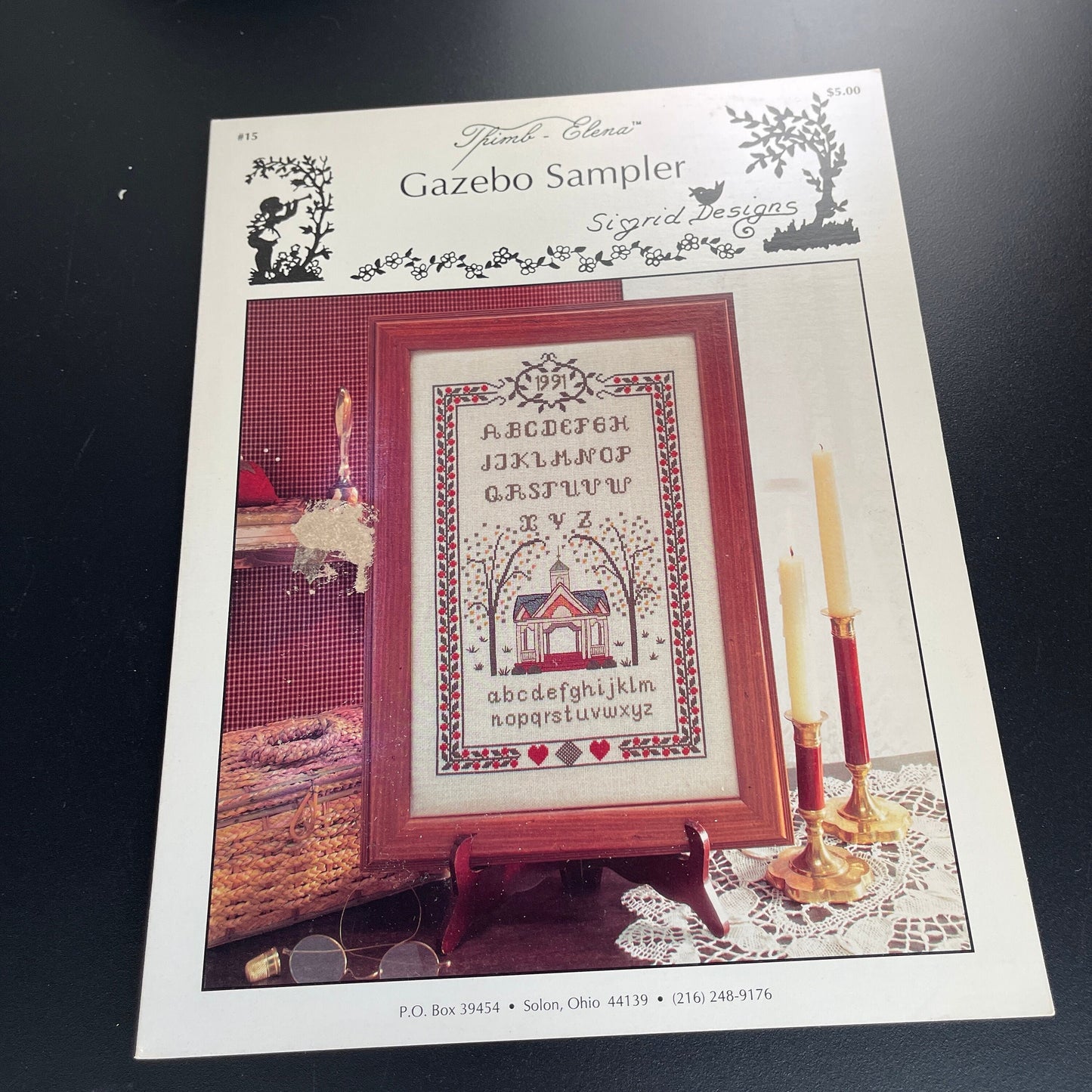 Sigrid Designs Thimb -Elena Gazebo Sampler Vintage 1992 Counted Cross Stitch Chart