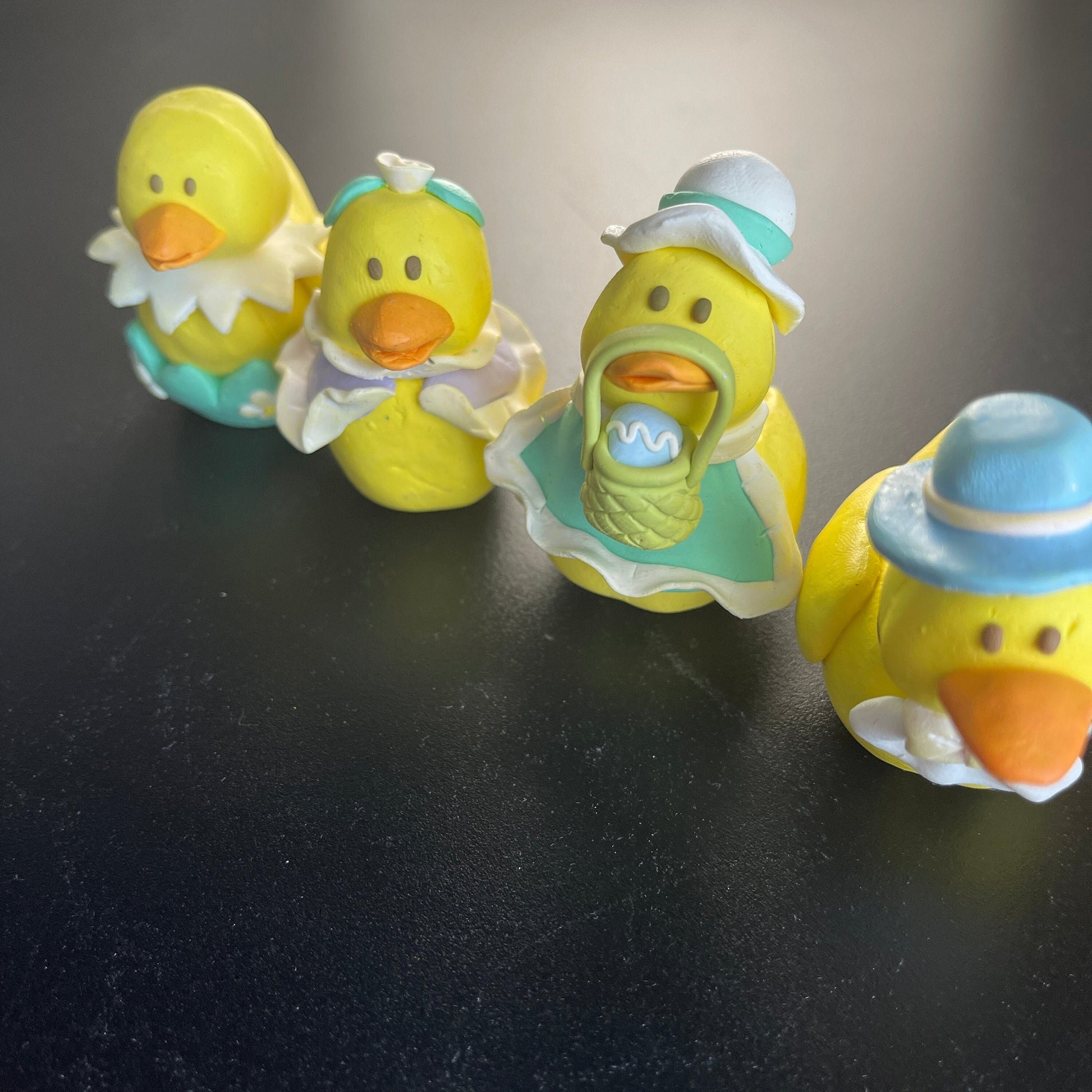 Cute Little Set Of 4 Dressed Up Chicks Miniature Vintage Collectible Spring Decor Figurines