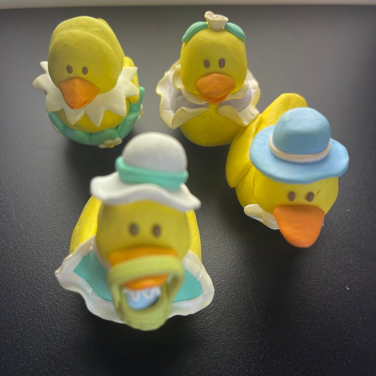 Cute Little Set Of 4 Dressed Up Chicks Miniature Vintage Collectible Spring Decor Figurines