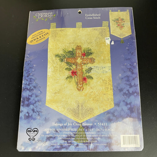 Candamar Designs Tidings of Joy Cross Banner 51411 Vintage 2002 Embellished Cross Stitch Kit*