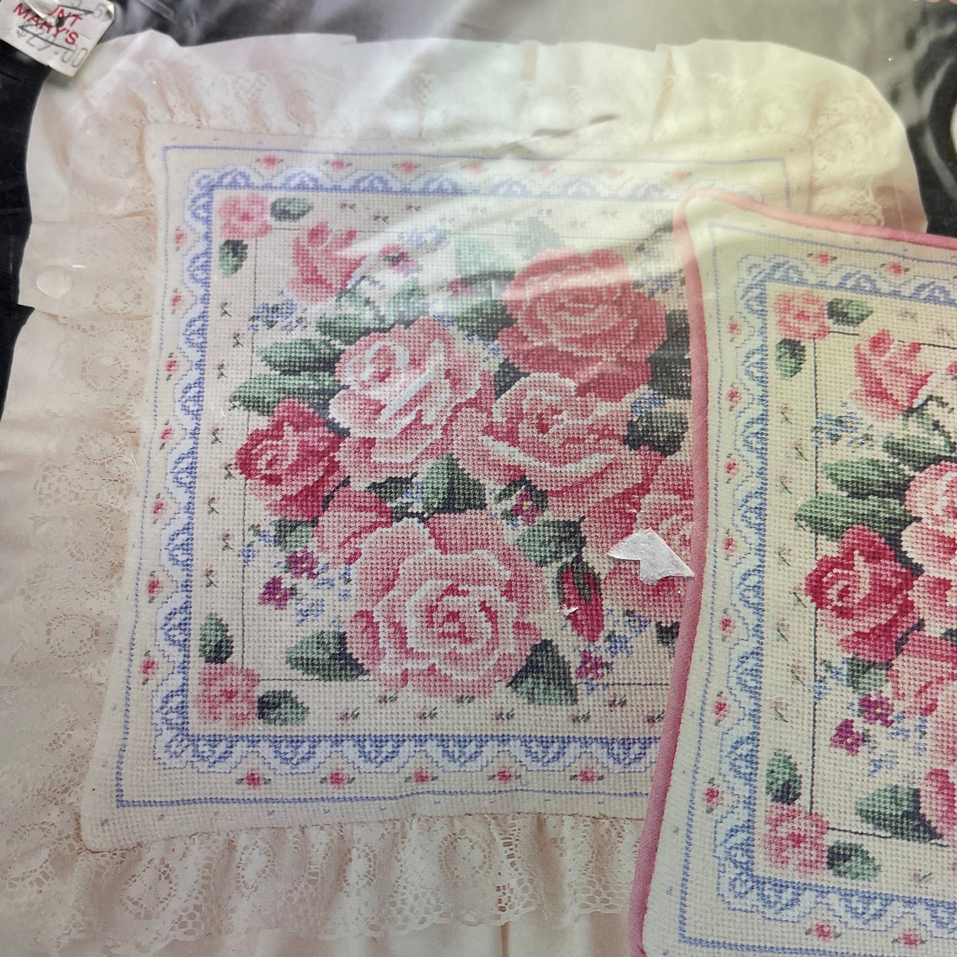 Dimensions Rose Garden Pillow Vintage 1988 Needlepoint Kit 13 by 13 inches