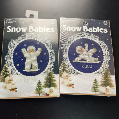 Leisure Arts Snow Babies Set of 2 Slipping and Sliding and It&#39;s Snowing! Counted Cross Stitch Kits