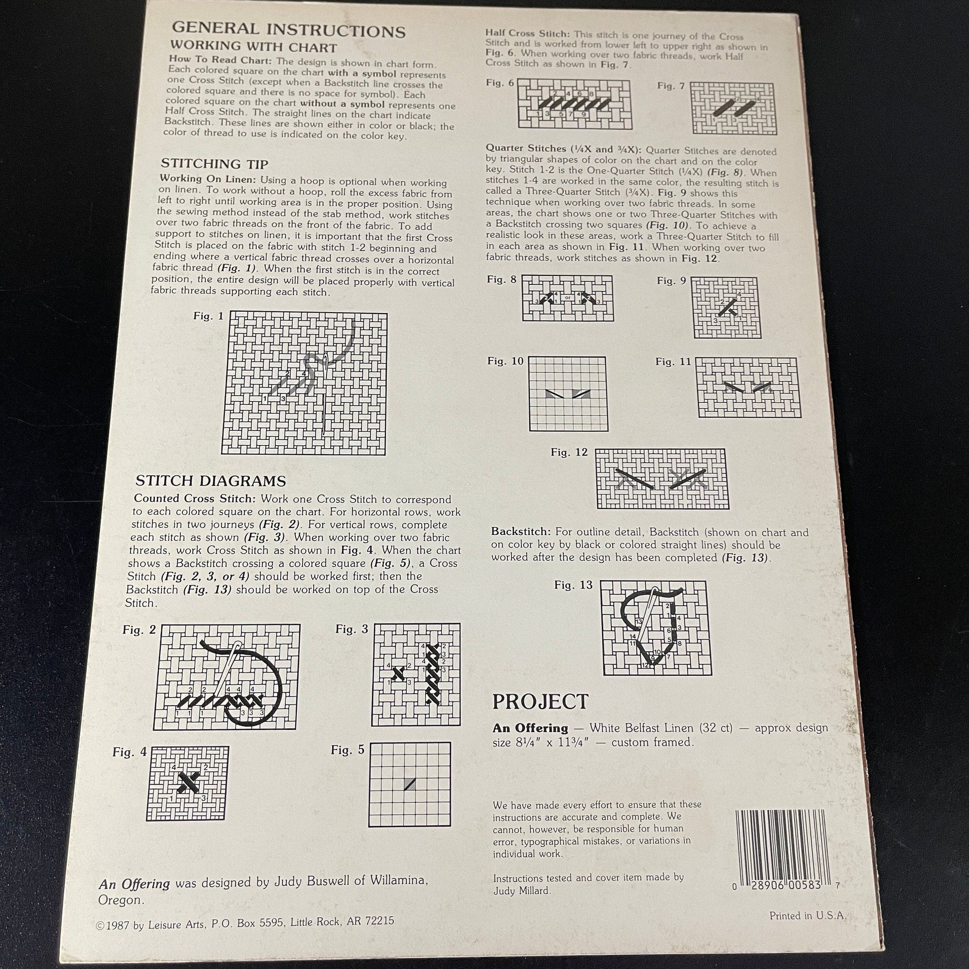 Leisure Arts An Offering Leaflet 583 vintage 1987 counted cross stitch chart