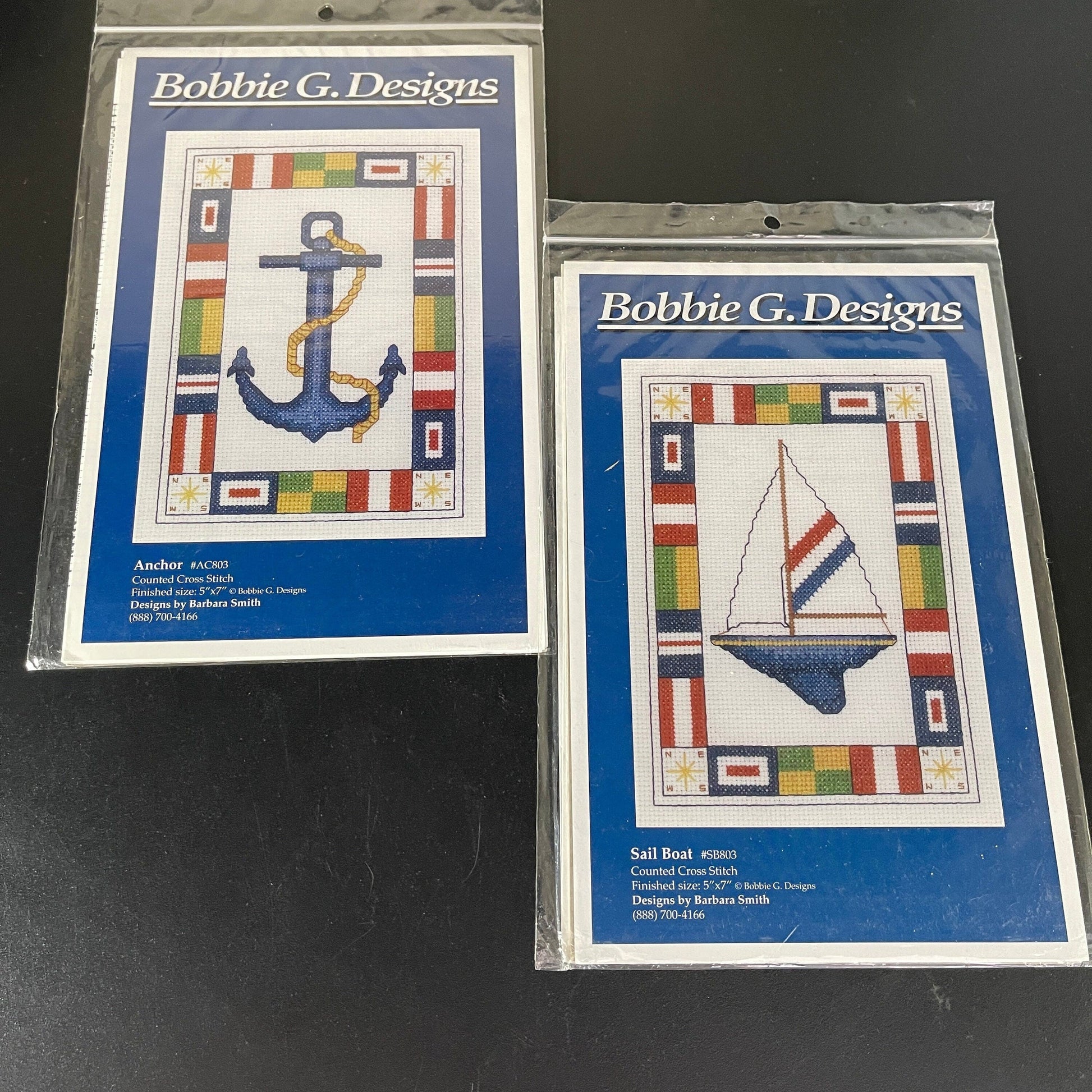 Bobbie G. Designs Set of 2 Sail Boat SB803 and Anchor AC803 counted cross stitch charts