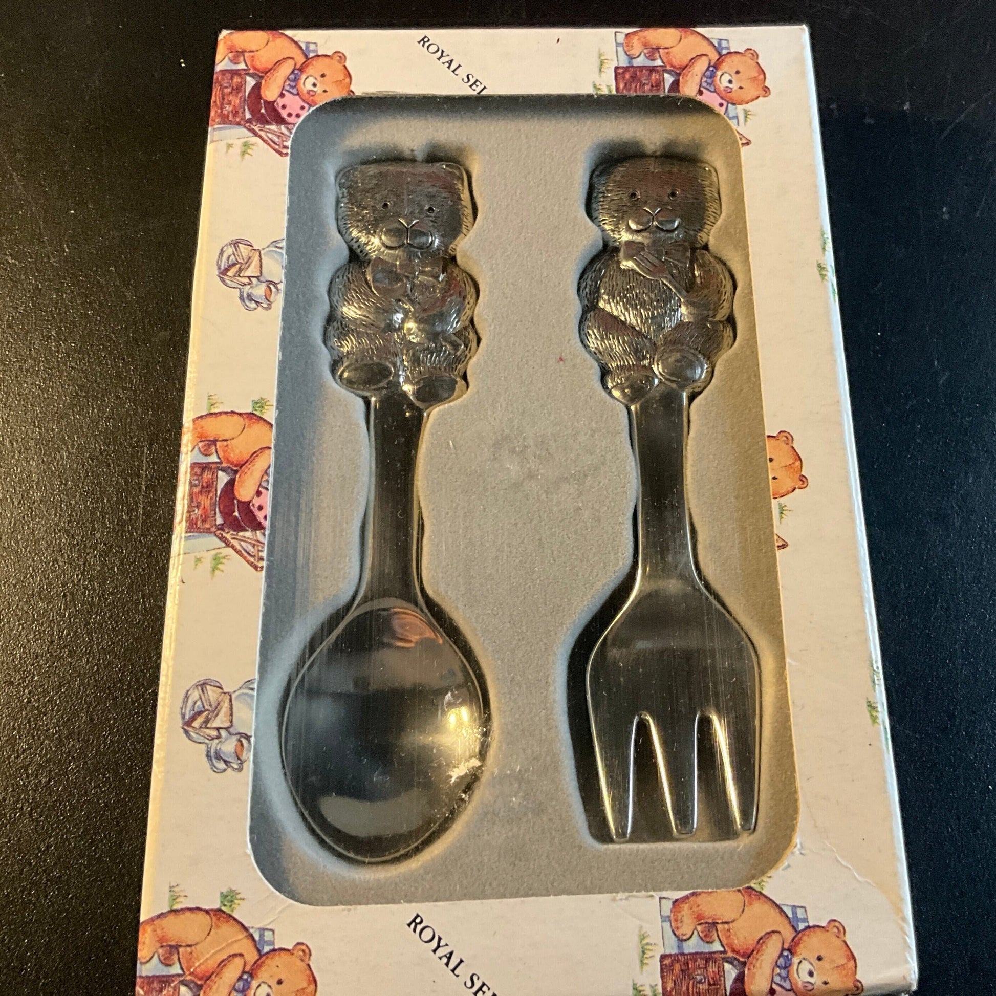 Royal Selangor pewter teddy bears children&#39;s fork & spoon set