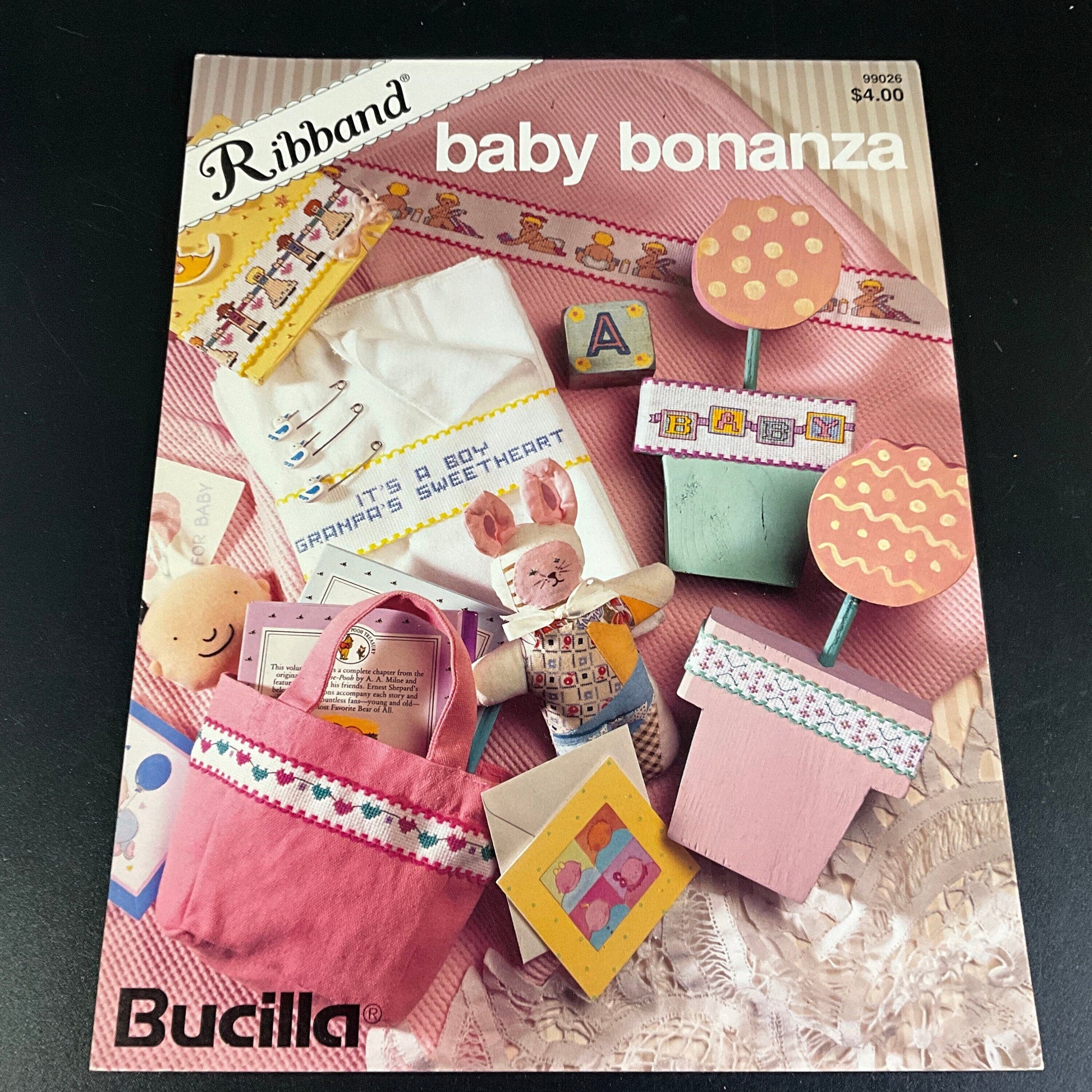 Bucilla Ribband baby bonanza vintage 1994 cross stitch chart with 1 yard Ribband included