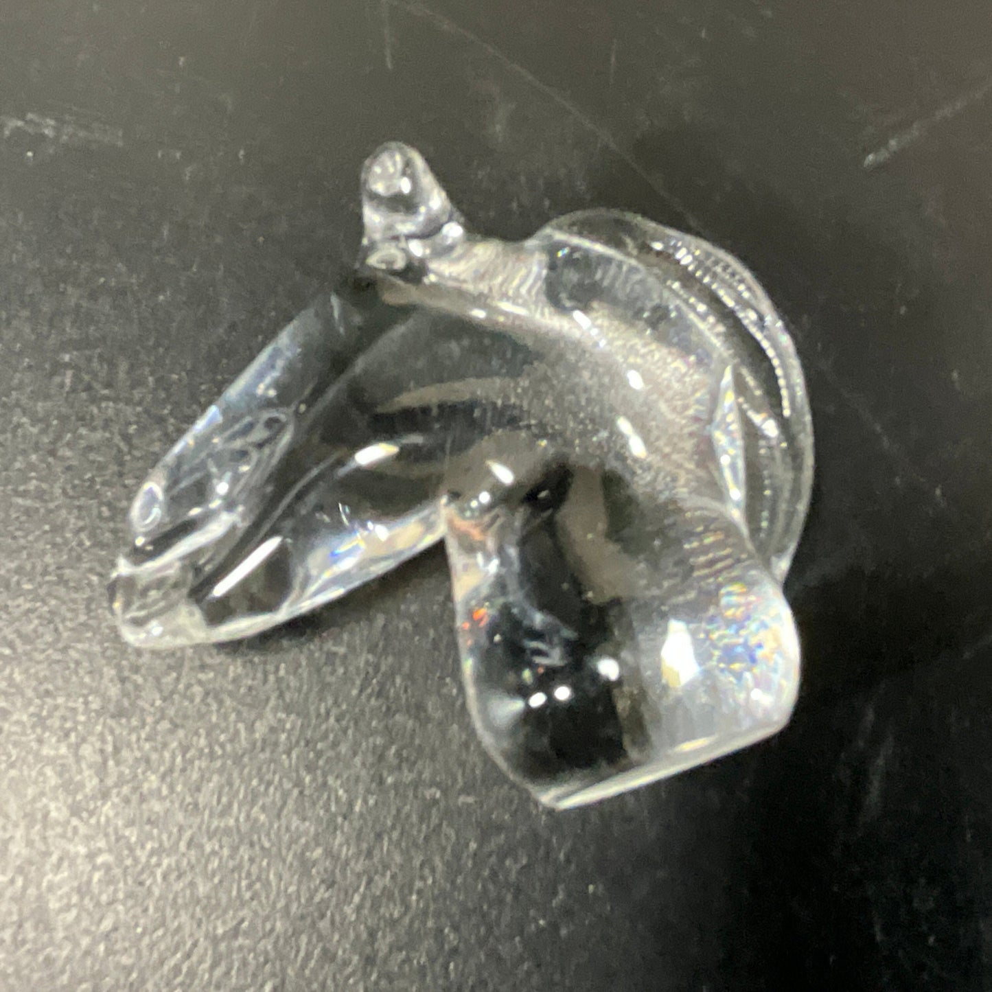 Crystal clear glass horse head 2 inch miniature vintage figurine collectible