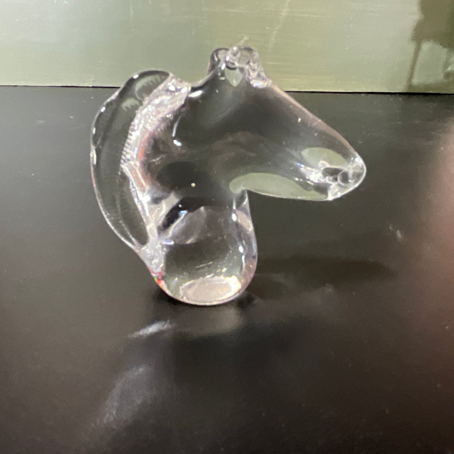 Crystal clear glass horse head 2 inch miniature vintage figurine collectible