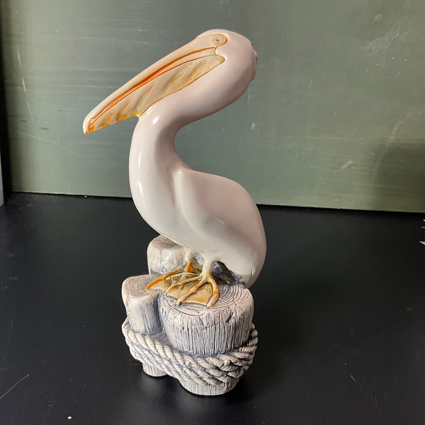 G.H. Cook Company Pelican standing on dock pilings sculpture vintage collectible beach theme figurine