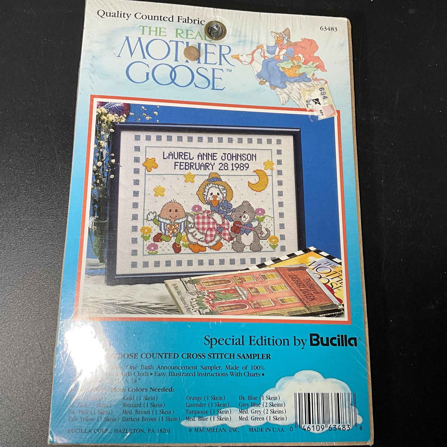 Bucilla Mother Goose sampler counted cross stitch chart with 14 count white AIDA*