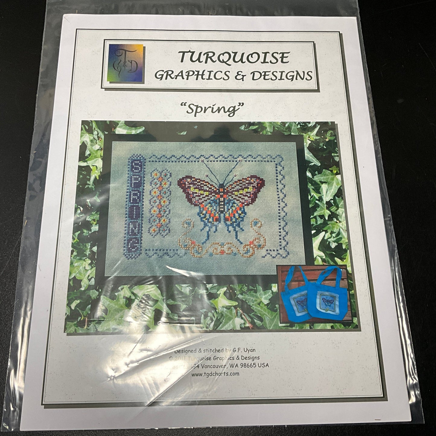 Turquoise Graphics & Designs Spring butterfly needlecraft chart stitch count 97 by 67