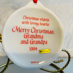 Grandma and Grandpa, Christmas Starts with Loving Hearts, Dated 1994, Christmas Ornament