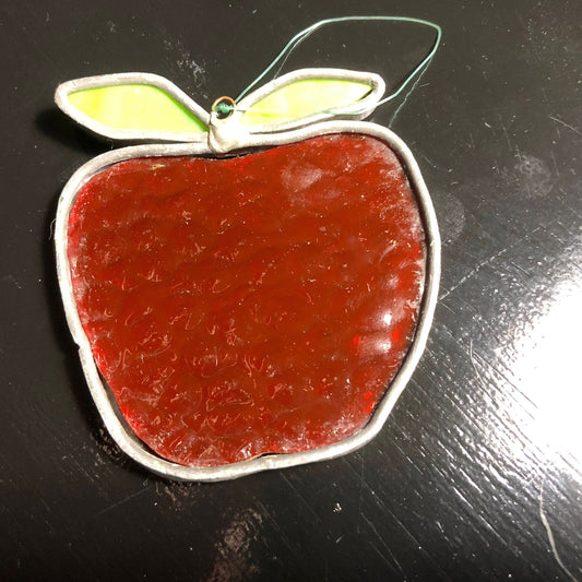 Stained Glass Apple, Vintage Christmas Ornament, 3 by 3 Inches