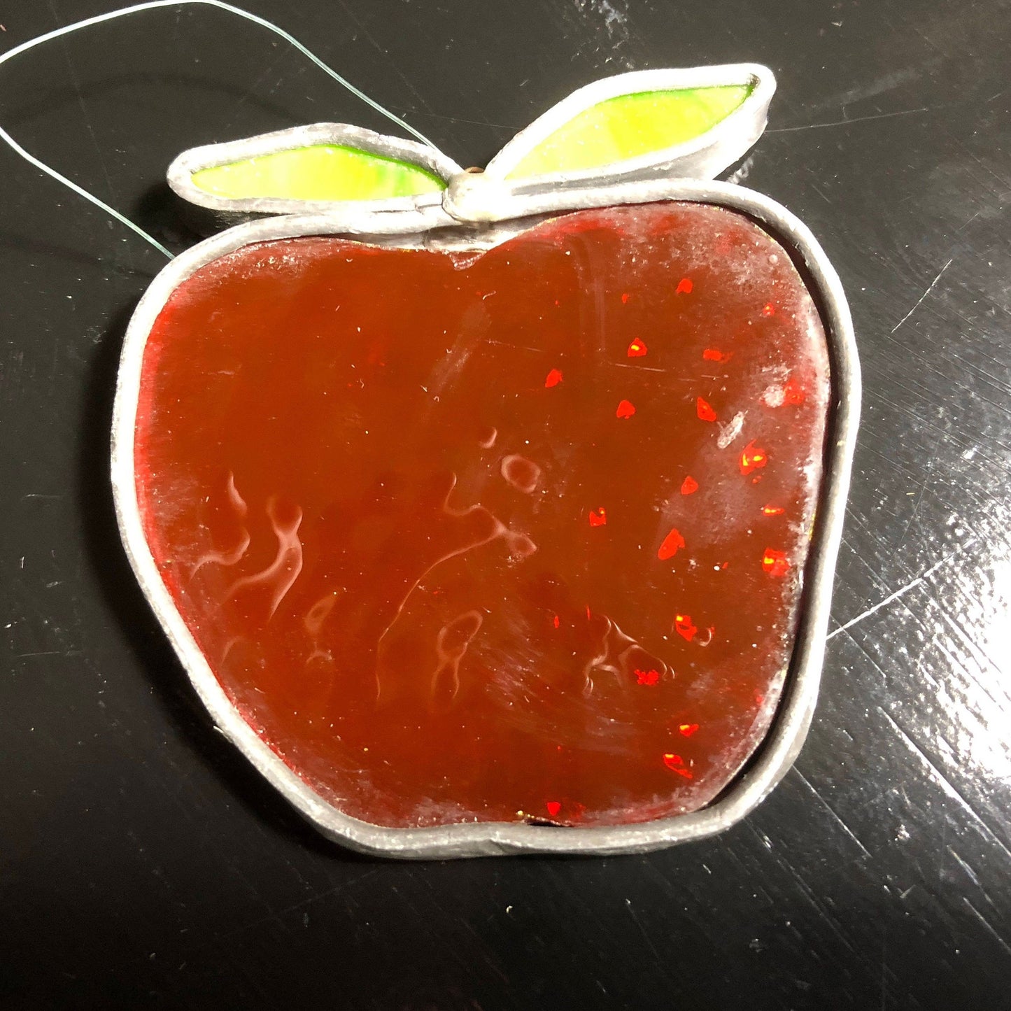 Stained Glass Apple, Vintage Christmas Ornament, 3 by 3 Inches