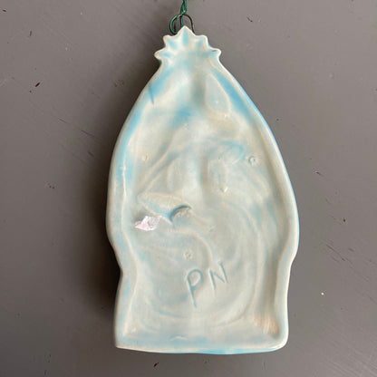 Baby Jesus Mary and Joseph Powder Blue Pottery Nativity Vintage Christmas Tree Ornament