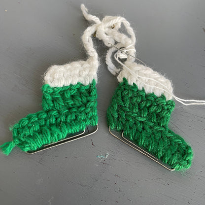 Incredible Ice Skates Pair with Metal Clips For Blades Hand Knitted Christmas Ornament