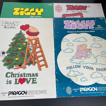 Gloria & Pat Ziggy by Tom Wilson Set of 4 Vintage Paragon Needlecraft 1980s Counted Cross Stitch Charts*