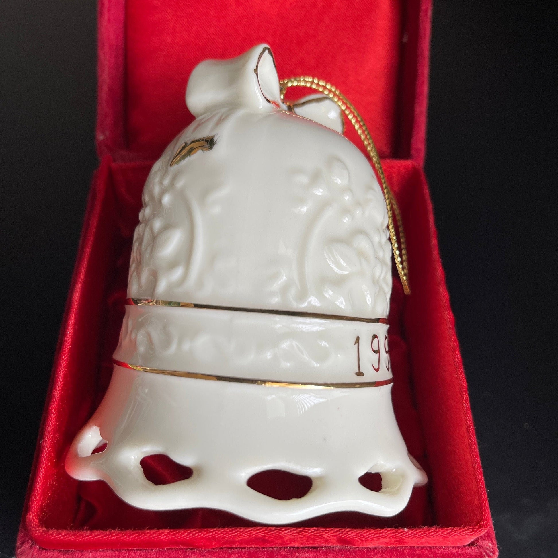 Whimsical White Porcelain Bell Dated 1998 Christmas Ornament