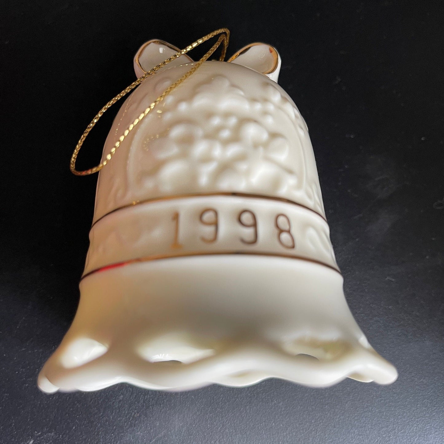 Whimsical White Porcelain Bell Dated 1998 Christmas Ornament