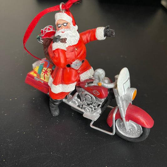 Sensational Santa Clause Riding a Motorbike vintage collectible Christmas ornament