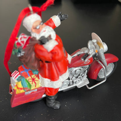 Sensational Santa Clause Riding a Motorbike vintage collectible Christmas ornament