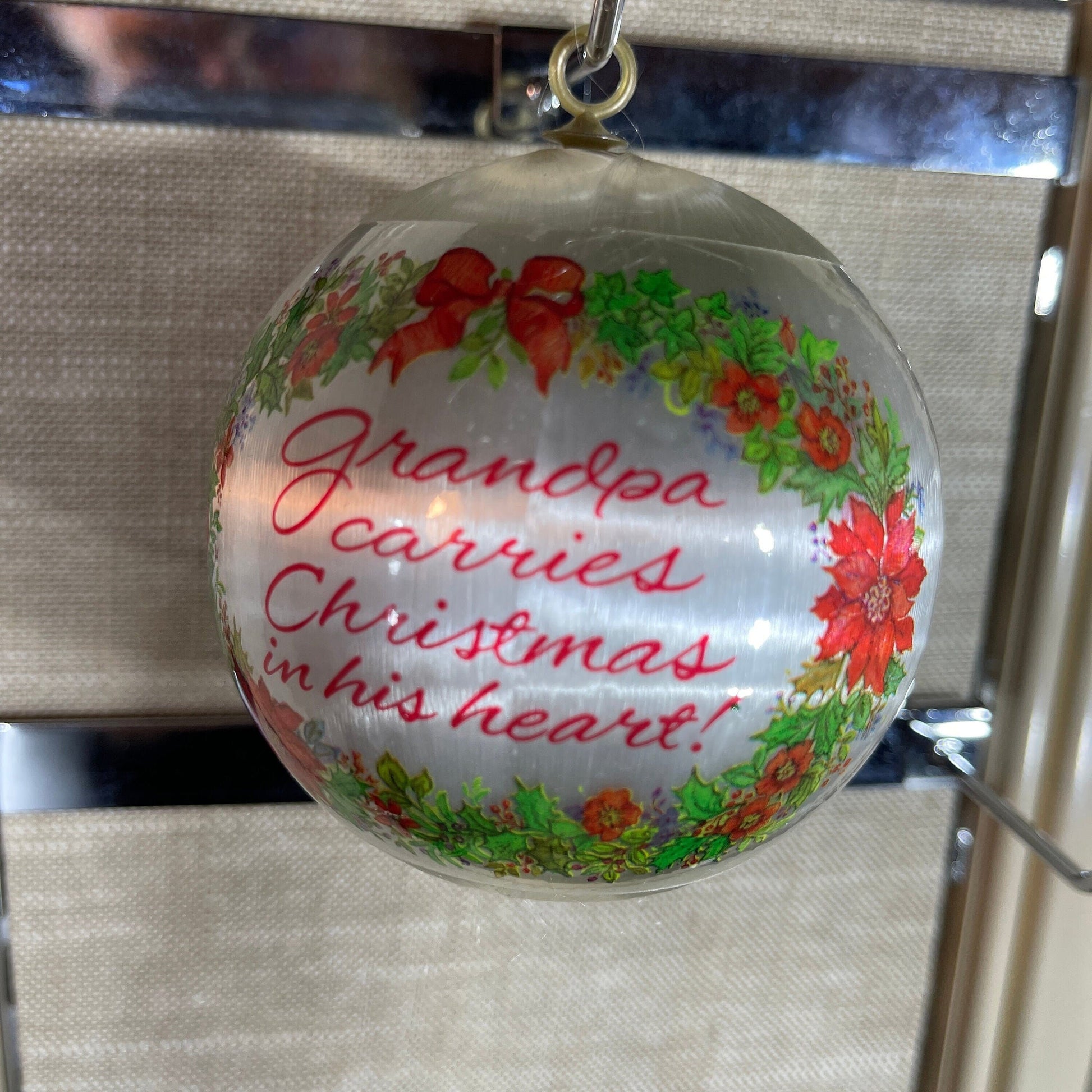 Grandpa carries Christmas in his heart dated 1993 satin ball ornament