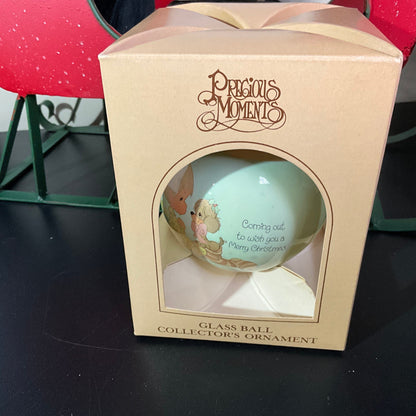 Enesco Precious Moments Wish you a Merry Christmas vintage 1980 glass ball ornament