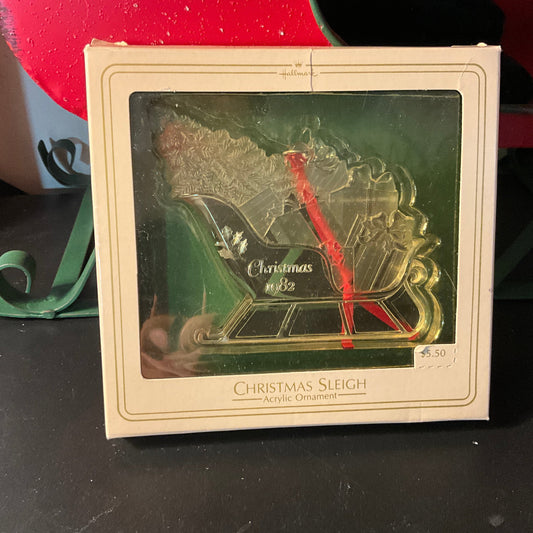 Hallmark Christmas Sleigh Dated 1982 Keepsake Acrylic ornament QX3093