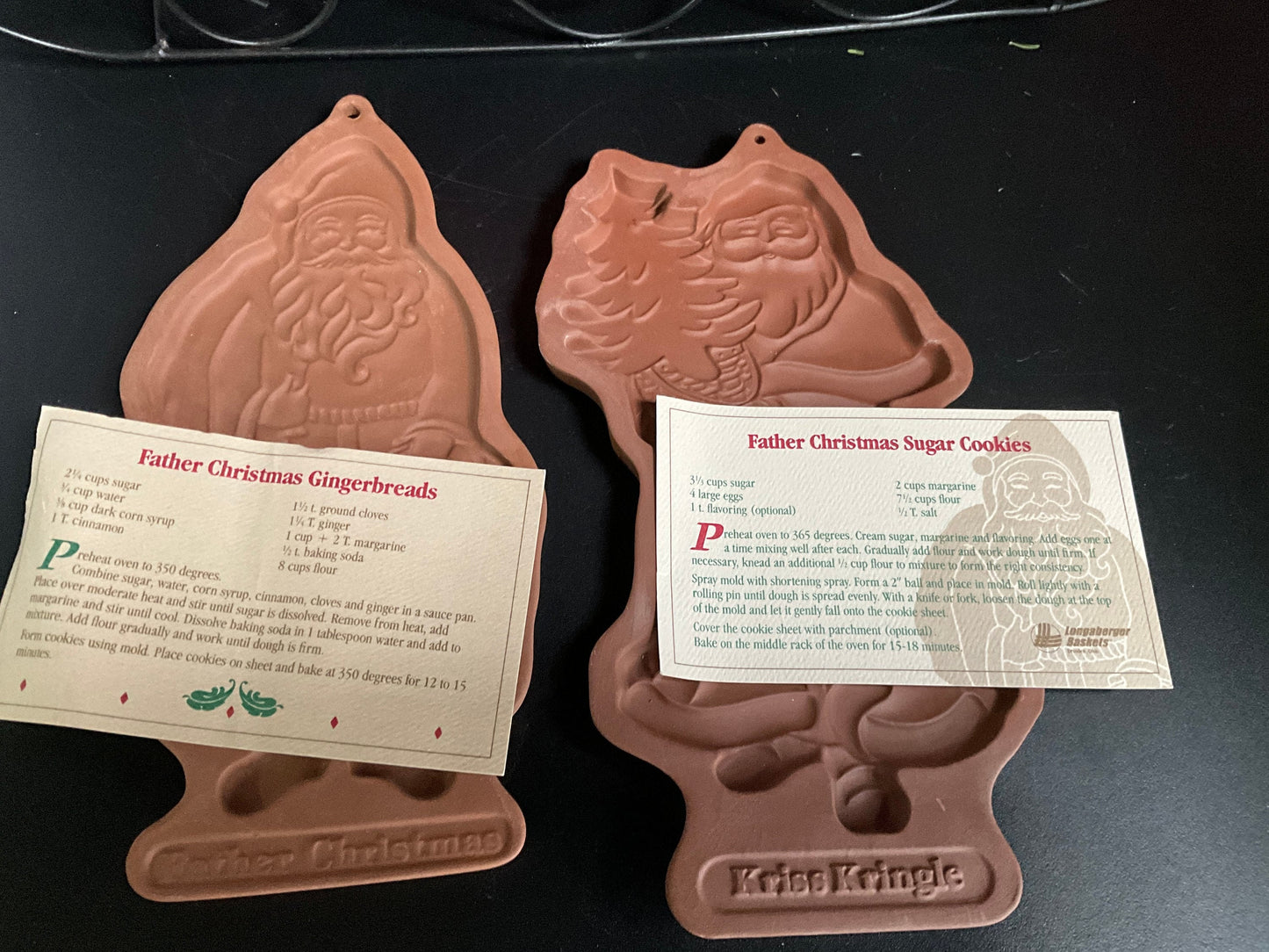 Longaberger Pottery Santa Clause cookie molds Set of 2 vintage 1990 & 1991 Christmas kitchen collectibles