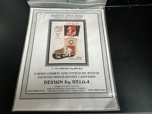 Design by Helga Santa and Boy vintage 1988 coded charts and stitch by stitch needlepoint charts only