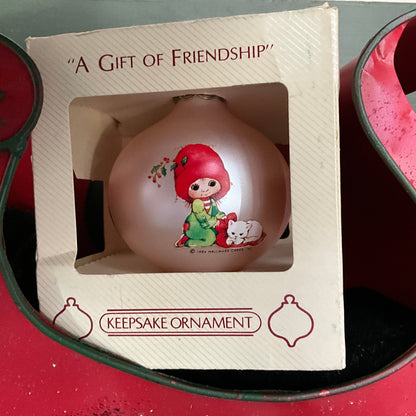 Hallmark Gift of Friendship dated 1984 Keepsake glass teardrop ball ornament QX2604