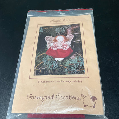 Farmyard Creations AngelFace 5 inch vintage ornament craft kit with lace for wings